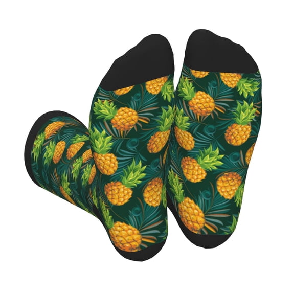 Bingfone Compression Socks for Women and Men Long Socks for Running Athletic Cycling Nurse- Pineapples with Palm Leaves