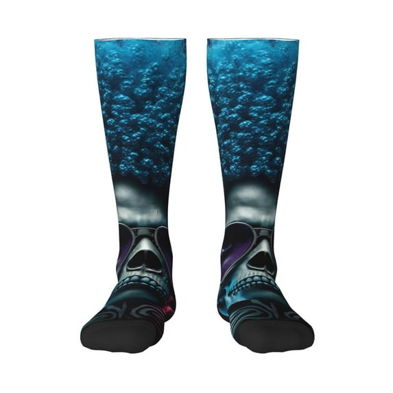 Bingfone Compression Socks for Women and Men Long Socks for Running Athletic Cycling Nurse-Punk Style Blue Haired Skull