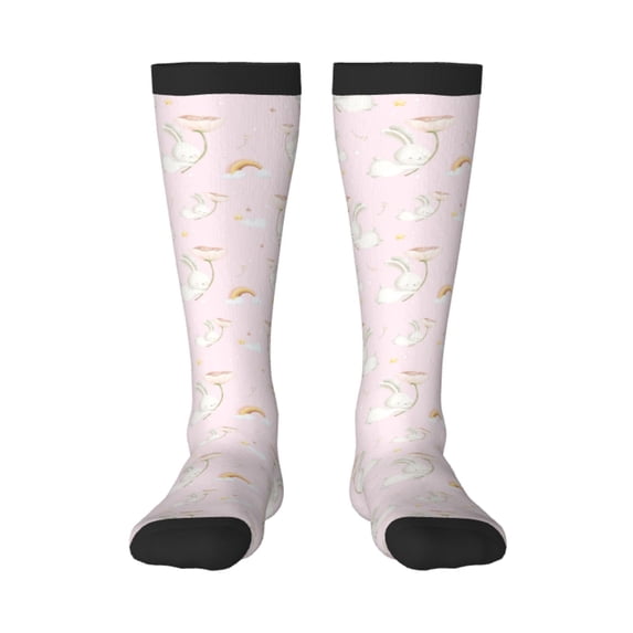 Bingfone Compression Socks for Women and Men Long Socks for Running Athletic Cycling Nurse-Rainboe And Rabbit