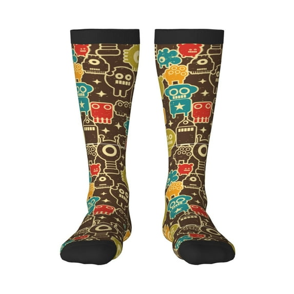 Bingfone Compression Socks for Women and Men Long Socks for Running Athletic Cycling Nurse-Robot and Monsters