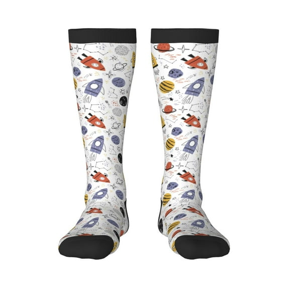 Bingfone Compression Socks for Women and Men Long Socks for Running Athletic Cycling Nurse-Rocket Planets
