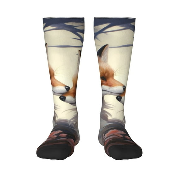 Bingfone Compression Socks for Women and Men Long Socks for Running Athletic Cycling Nurse-Romantic Flower Fox