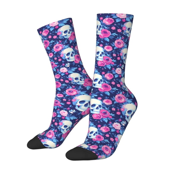 Bingfone Compression Socks for Women and Men Long Socks for Running Athletic Cycling Nurse- Skull Flower
