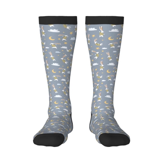 Bingfone Compression Socks for Women and Men Long Socks for Running Athletic Cycling Nurse-Sleep Rabbit