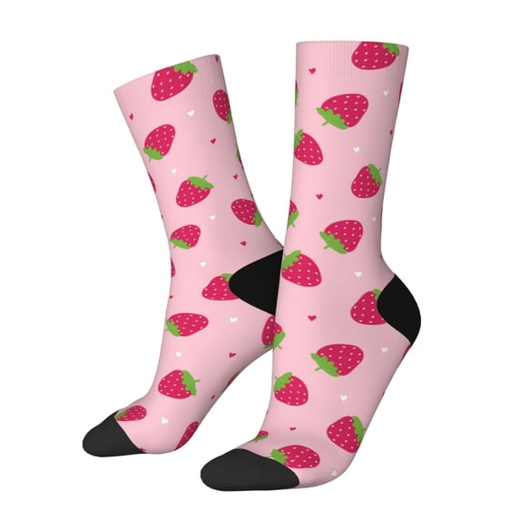 Bingfone Compression Socks for Women and Men Long Socks for Running Athletic Cycling Nurse- Strawberries