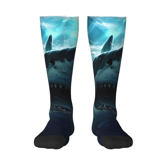 Bingfone Compression Socks for Women and Men Long Socks for Running Athletic Cycling Nurse-Undersea Shark