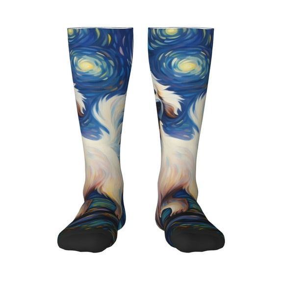 Bingfone Compression Socks for Women and Men Long Socks for Running Athletic Cycling Nurse-Vintage Starry Sky Puppy