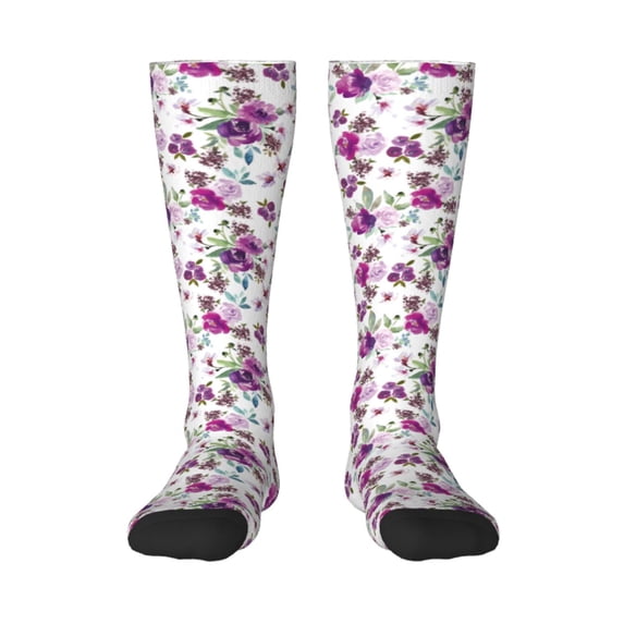 Bingfone Compression Socks for Women and Men Long Socks for Running Athletic Cycling Nurse-Violets Flowers