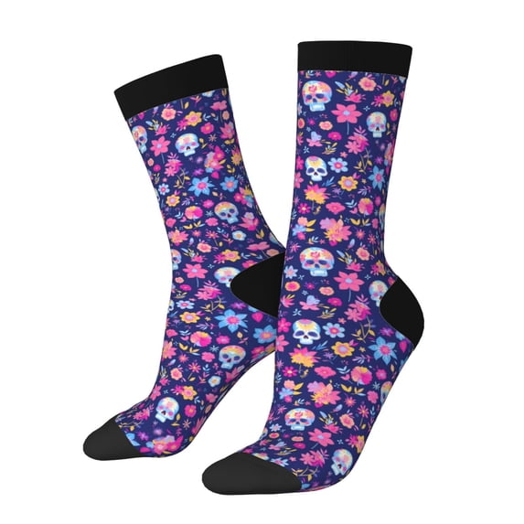 Bingfone Compression Socks for Women and Men Long Socks for Running Athletic Cycling Nurse- colorful Skull butterfly flower1