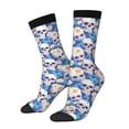 thumbnail image 1 of Bingfone Compression Socks for Women and Men Long Socks for Running Athletic Cycling Nurse- white Skull blue daisy, 1 of 6