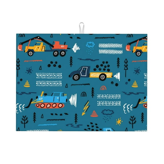 Bingfone Construction Trucks ,18" X 24"Dish Drying Mat For Kitchen Counter,Ultra Absorbent Microfiber