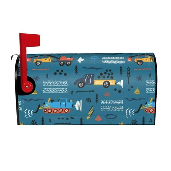 Bingfone Construction Trucks Magnetic Mailbox Cover Standard Size For Garden Yard Outdoor Decorations-21x18 In