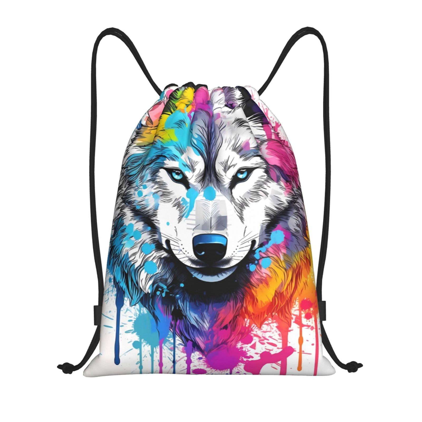 Bingfone Cool Colorful Wolf Drawstrings Backpacks Bags for Men Women ...