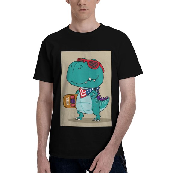 Bingfone Cool Dino Playing Skateboard Men'S Loose Fit Short-Sleeve Pocket T-Shirt
