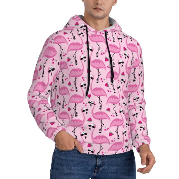 Bingfone Cool Flamingos Men's Drawstring Hoodie Long Sleeve Pocket Sweatshirts-Medium