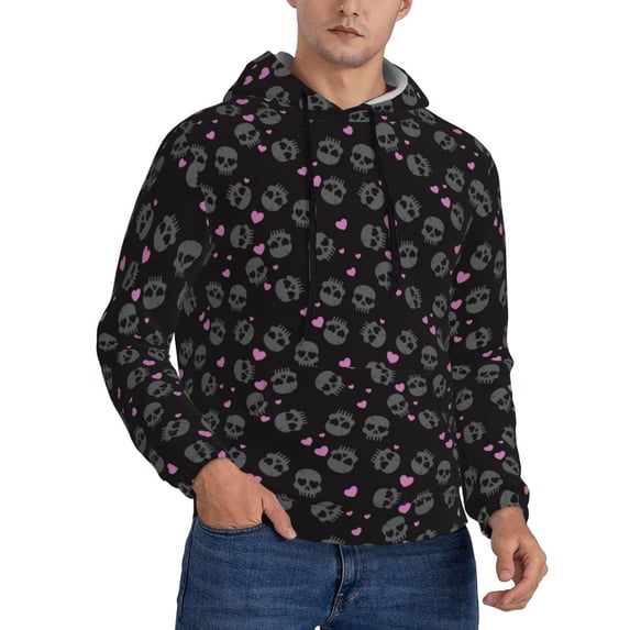 Bingfone Cool Skull Love Men's Drawstring Hoodie Long Sleeve Pocket Sweatshirts-X-Large