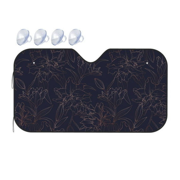 Bingfone Copper-Gold Gloss Outline Flower1 Car Windshield Sunshade,Sun Foldable Sun Shield Sun Visor for Car - Small