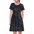 thumbnail image 1 of Bingfone Copper-Gold Gloss Outline Rose Print Women’s Short Sleeve Dress, Comfortable Casual Dress, Stylish Summer Dress with Stretchy Fit for Daily Wear, 1 of 6