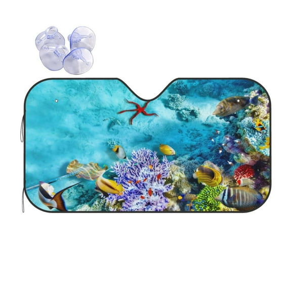 Bingfone Corals And Tropical Fish Car Windshield Sun Shade Protector Keep Your Vehicle Cool Sun Shield Visor Cover Foldable For Car Truck Suv-Small