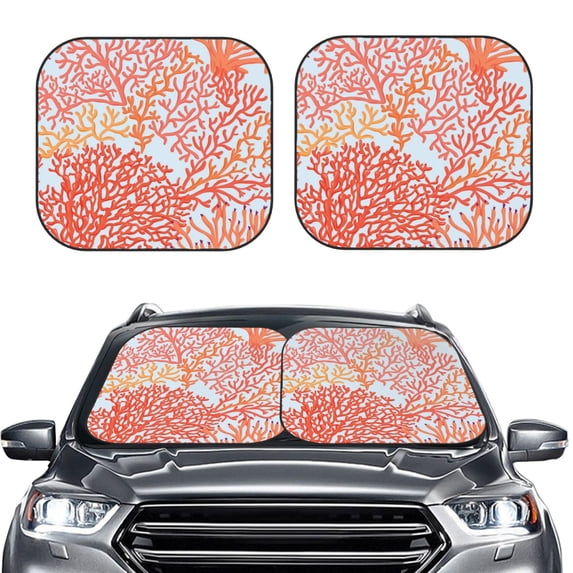 Bingfone Corals Windshield Sun Shade 2-Piece Foldable Car Front Window Sunshade For Most Sedans Suv Truck - Auto Sun Blocker Visor Protector Blocks Max Uv Rays - Medium