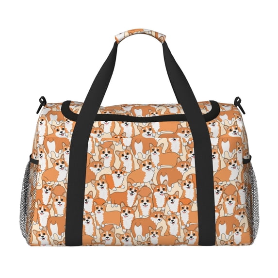 Bingfone Corgi Animal Print Travel Duffel Tote Bag,Waterproof Shoulder Weekender Bag For Women and Men Swim Sports Travel Gym Bag,Foldable and expandable bag Lightweight