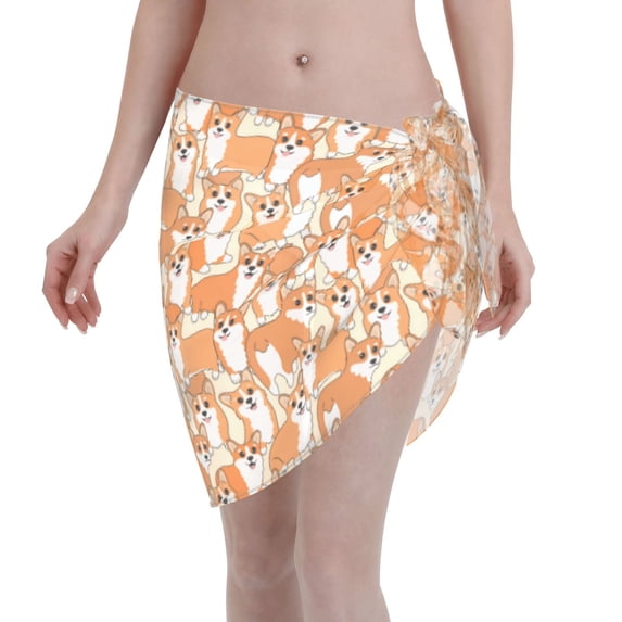 Bingfone Corgi Animal Women's Sarong Swimsuit Cover Ups Bathing Suit Coverups Chiffon Beach Wrap Skirts
