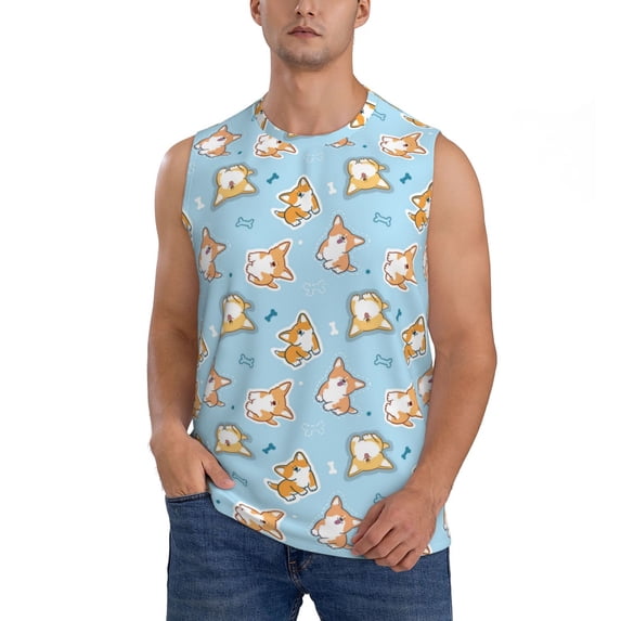 Bingfone Corgi Dog 1 Pattern Men's Tank Tops Workout Sleeveless Tee Shirts Running Beach Tanks for Men-Medium