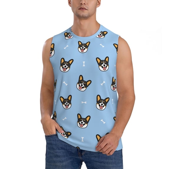 Bingfone Corgi Dog Pattern Men's Tank Tops Workout Sleeveless Tee Shirts Running Beach Tanks for Men-Small