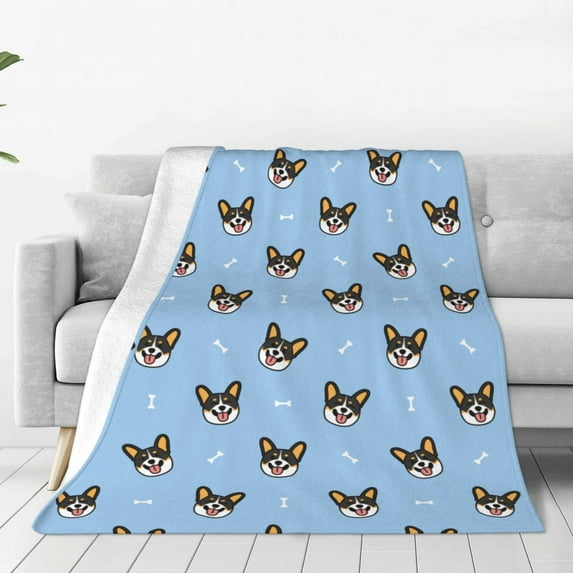 Bingfone Corgi Dog Print Flannel Fleece Blanket Throw Blanket For Bed,Sofa,Couch,Travel,Camping(80"X60")
