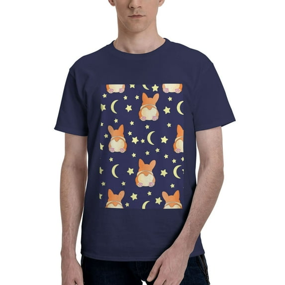 Bingfone Corgi Lying With Moons And Stars Men'S Loose Fit Short-Sleeve Pocket T-Shirt