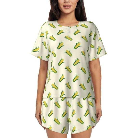Bingfone Corn Print Pajamas Sets for Women Soft Short-Sleeved Pjs with Lounge Shorts Two Piece Sleepwear