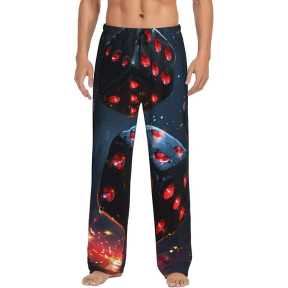 Bingfone Cosmic Red Sparkle Dice Mens All Over Print Sleep Pajama Pants-Small