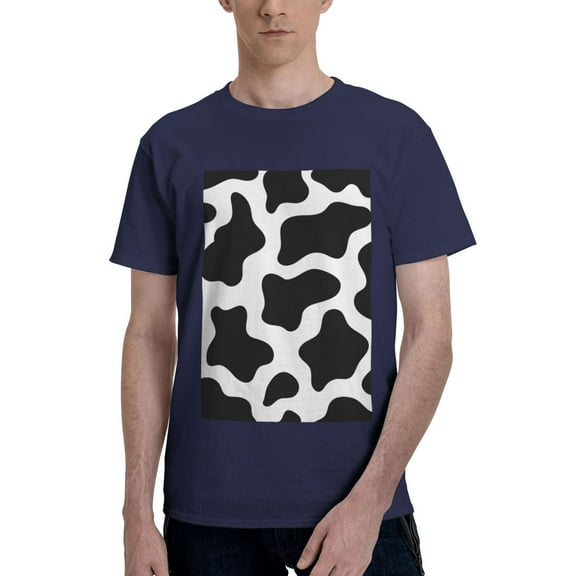 Bingfone Cow Print Black White Men'S Loose Fit Short-Sleeve Pocket T-Shirt