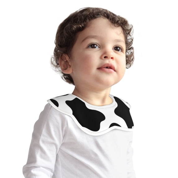 Bingfone Cow Print Black White Soft Bibs For Baby Boy Girl 360 Rotate Petal Absorbent Bibs Washable For Drooling Teething