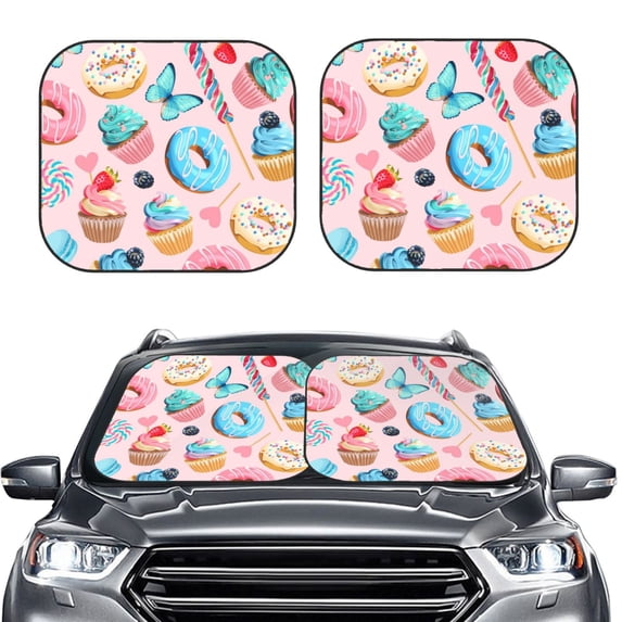 Bingfone Cupcakes and Donuts Windshield Sun Shade 2-Piece Foldable Car Front Window Sunshade for Most Sedans SUV Truck-Large