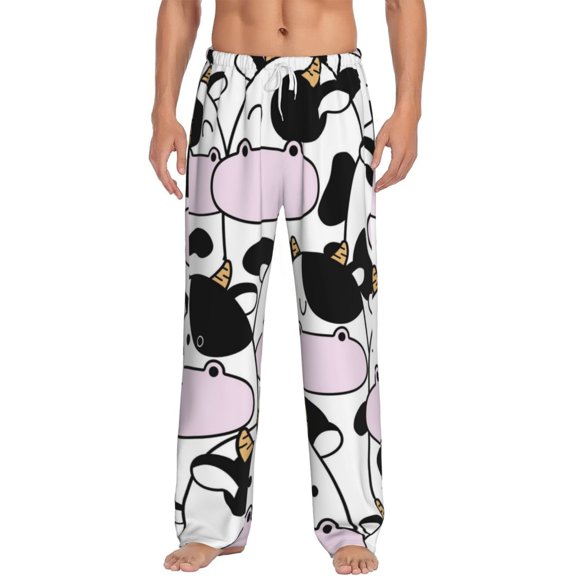 Bingfone Cute Animal With Cow Mens All Over Print Sleep Pajama Pants-Medium
