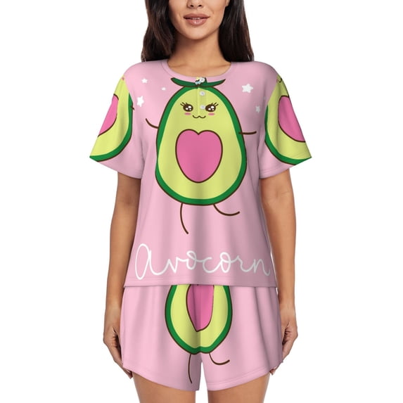 Bingfone Cute Avocado Print Pajamas Sets for Women Soft Short-Sleeved Pjs with Lounge Shorts Two Piece Sleepwear