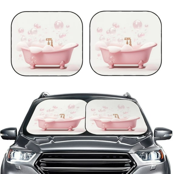 Bingfone Cute Bathtub Windshield Sun Shade 2-Piece Foldable Car Front Window Sunshade For Most Sedans Suv Truck - Auto Sun Blocker Visor Protector Blocks Max Uv Rays - Small