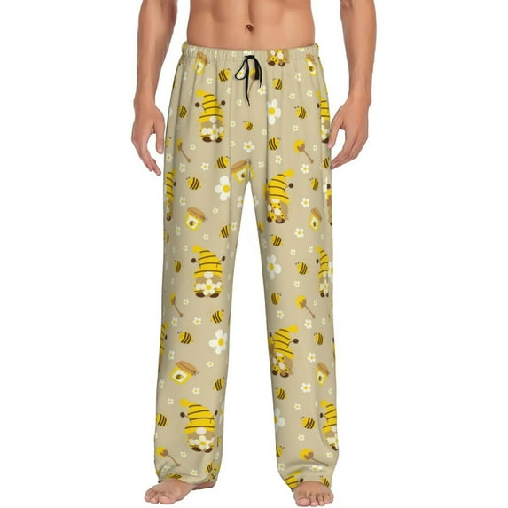 Bingfone Cute Bee Gnome 2 Mens All Over Print Sleep Pajama Pants-Small
