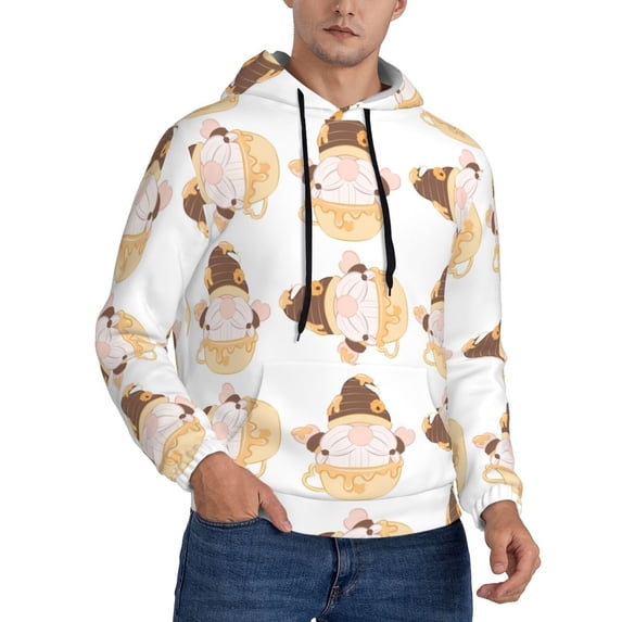 Bingfone Cute Bee Gnome Men's Drawstring Hoodie Long Sleeve Pocket Sweatshirts-XX-Large