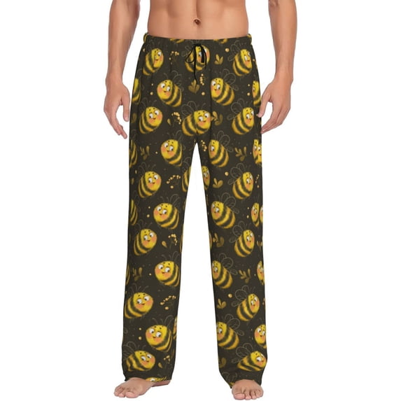 Bingfone Cute Cartoon Bees Mens All Over Print Sleep Pajama Pants-Large