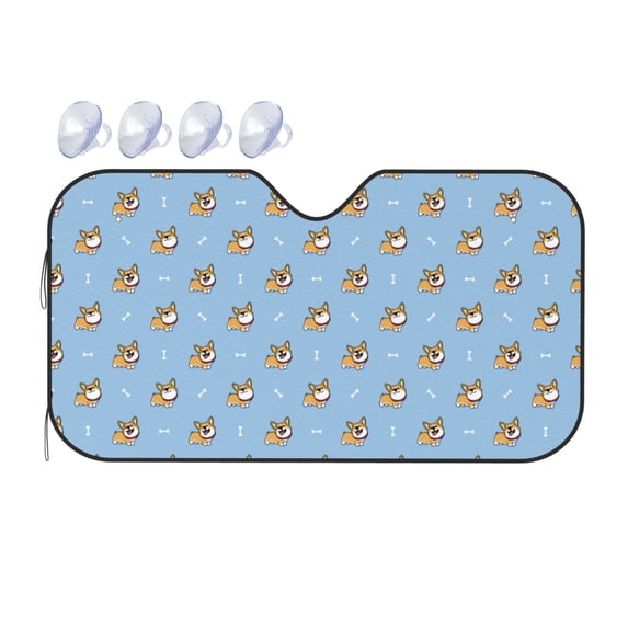 Bingfone Cute Cartoon Corgi Car Windshield Sunshade,Sun Foldable Sun Shield Sun Visor for Car - Small