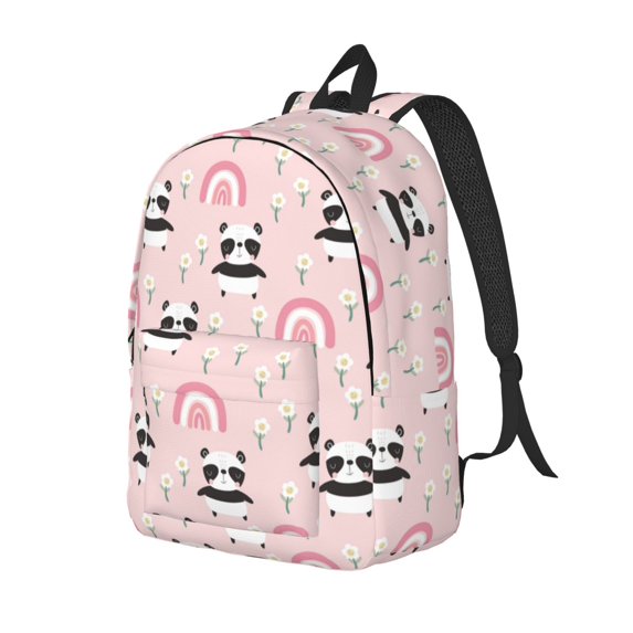 Bingfone Cute Cartoon Panda Print Canvas College Laptop Backpack, Large Capacity Lightweight College Bookbag Casual Daypack-Small