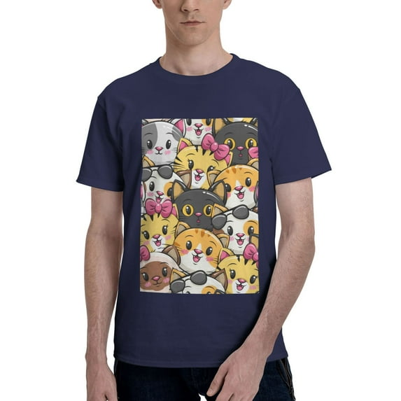 Bingfone Cute Cat Cartoon Men'S Loose Fit Short-Sleeve Pocket T-Shirt