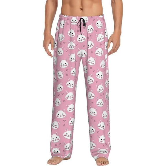 Bingfone Cute Cat Mens All Over Print Sleep Pajama Pants-X-Large