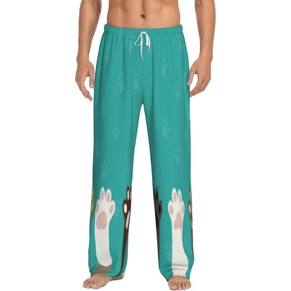 Bingfone Cute Cat Paw And Dog Mens All Over Print Sleep Pajama Pants-X-Large