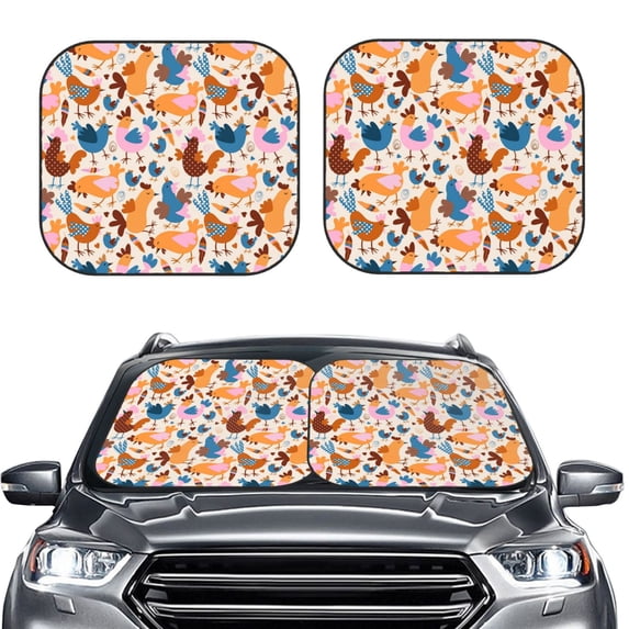 Bingfone Cute Chickens Windshield Sun Shade 2-Piece Foldable Car Front Window Sunshade for Most Sedans SUV Truck-Small