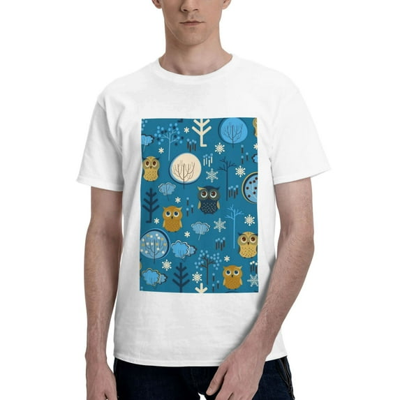 Bingfone Cute Colorful Owls And Trees Men'S Loose Fit Short-Sleeve Pocket T-Shirt