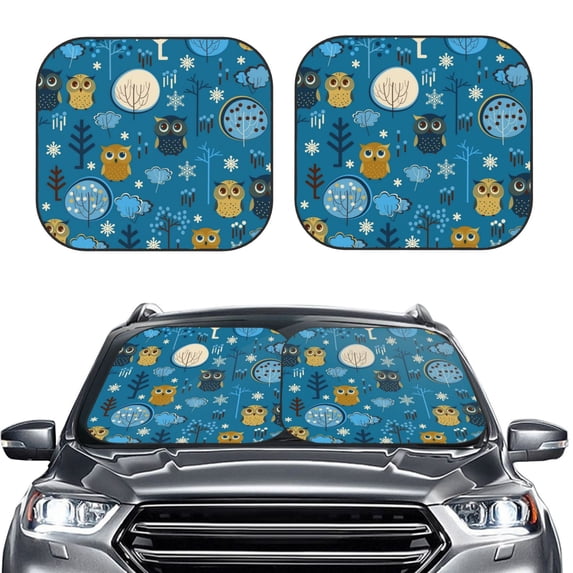 Bingfone Cute Colorful Owls And Trees Print 2-Piece Sun Shade Front Windshield - Foldable Car Front Window Sunshades For Most Sedans Suv Truck - Small