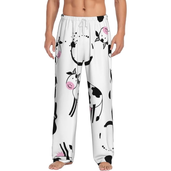 Bingfone Cute Cow And Milk Stains Mens All Over Print Sleep Pajama Pants-Small